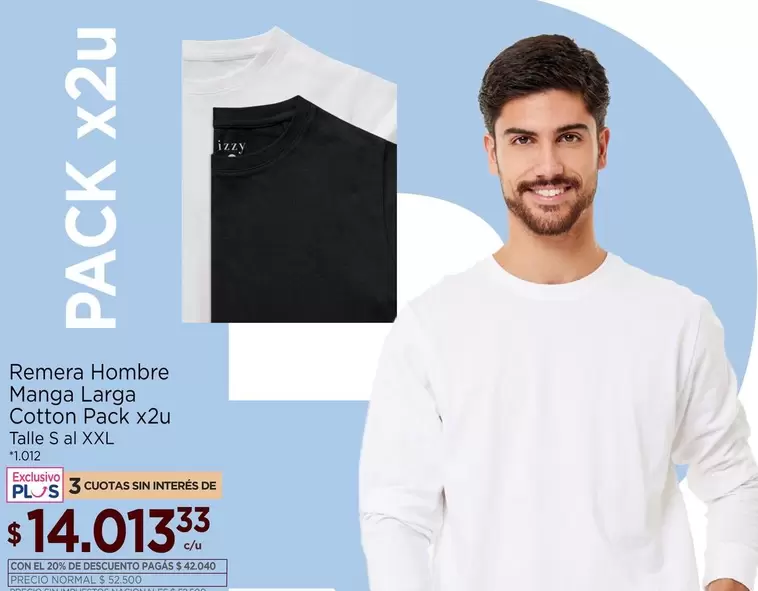 Remera Hombre Manga Larga Cotton Pack x2u