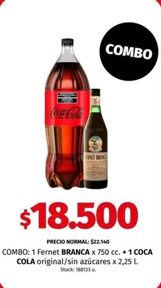 Coca cola - 1 BRANCA x 750 cc. + 1 original/sin azúcares x 2,25 L.