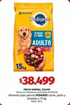 Pedigree - carne, pollo y cereales x 15 kg
