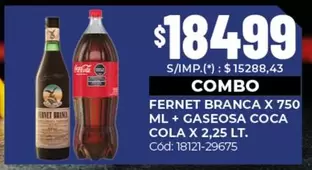 Coca cola - FERNET BRANCA X 750 ML + GASEOSA COCA COLA X 2,25 LT.