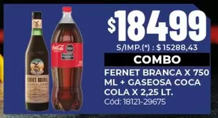 Fernet Branca - FERNET BRANCA X 750 ML + GASEOSA COLA X 2,25 LT.