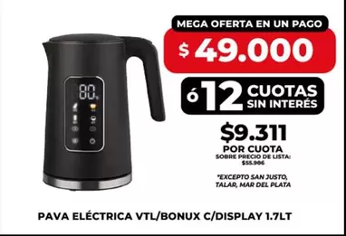 Mar del Plata - PAVA ELÉCTRICA C/DISPLAY