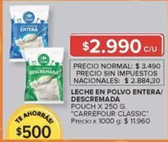 Carrefour - LECHE EN POLVO ENTERA/ DESCREMADA
