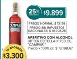 Campari - APERITIVO CON ALCOHOL BITTER BOTELLA X 750 CC.