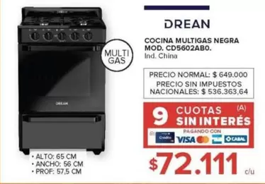 Drean - COCINA MULTIGAS NEGRA