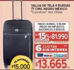 Carrefour - VALIJA DE TELA 4 RUEDAS 77 CMS. NEGRO MÉXICO