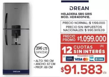 Drean - HELADERA SBS GRIS HDR400F41E.