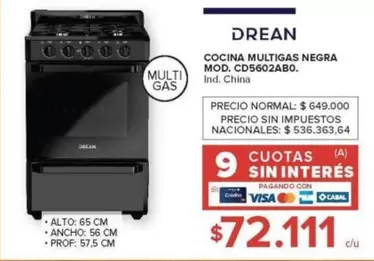 Drean - COCINA MULTIGAS NEGRA