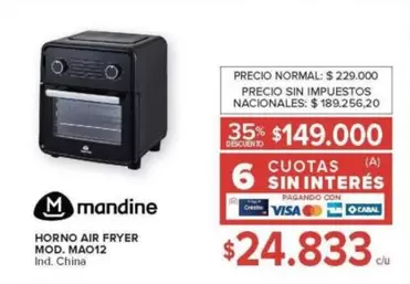 Mandine - HORNO AIR FRYER MOD. MAO12