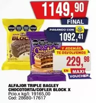 Bagley - ALFAJOR TRIPLE BAGLEY CHOCOTORTA/COFLER BLOCK X