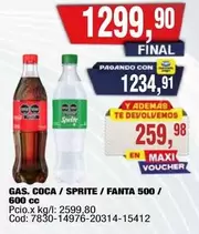 Coca cola - GAS. COCA / SPRITE / FANTA 500 / 600 cc