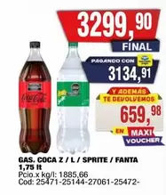 Coca cola - GAS. COCA Z / L / SPRITE / FANTA 1,75 lt