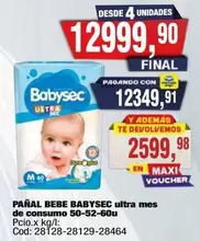 Babysec - PAÑAL BEBE ultra mes de consumo 50-52-60u Cod: 28128-28129-28464