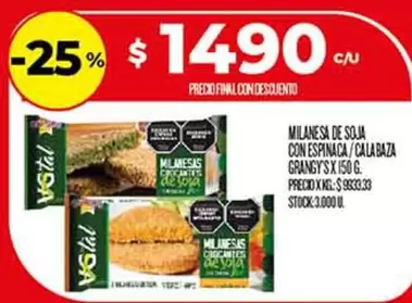 Vital - MILANESA DE SOJA CON ESPINACA Y CALABAZA