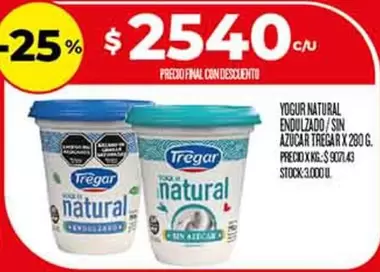 Tregar - YOGUR NATURAL ENDULZADO/SIN AZUCAR