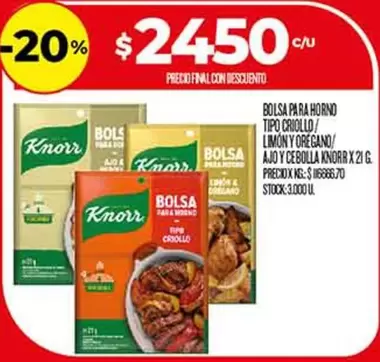 Knorr - BOLSA PARA HORNO TIPO CRIOLLO / LIMON Y OREGANO