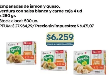Blanca - Empanadas de jamon y queso, verdura con salsa blanca y carne