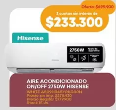 Hisense - AIRE ACONDICIONADO ON/OFF 2750W WHITE AS09HR4SYRKG00N