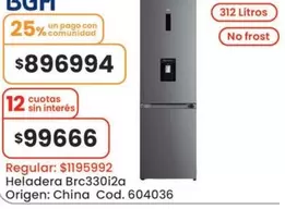 Origen - Heladera Brc330i2a Cod. 604036