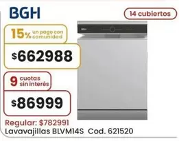 BGH - Lavavajillas BLVM14S Cod. 621520