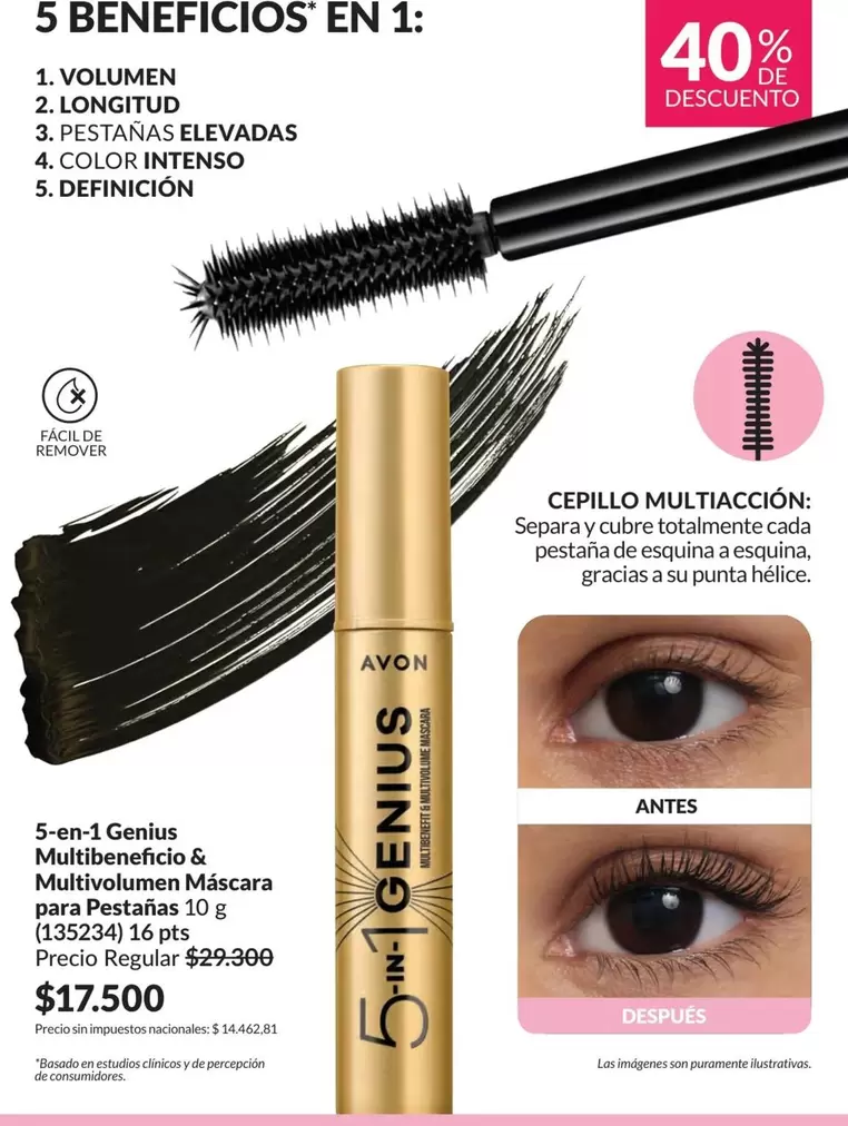 Avon - 5-en-1 Genius Multibeneficio & Multivolumen Máscara para Pestañas
