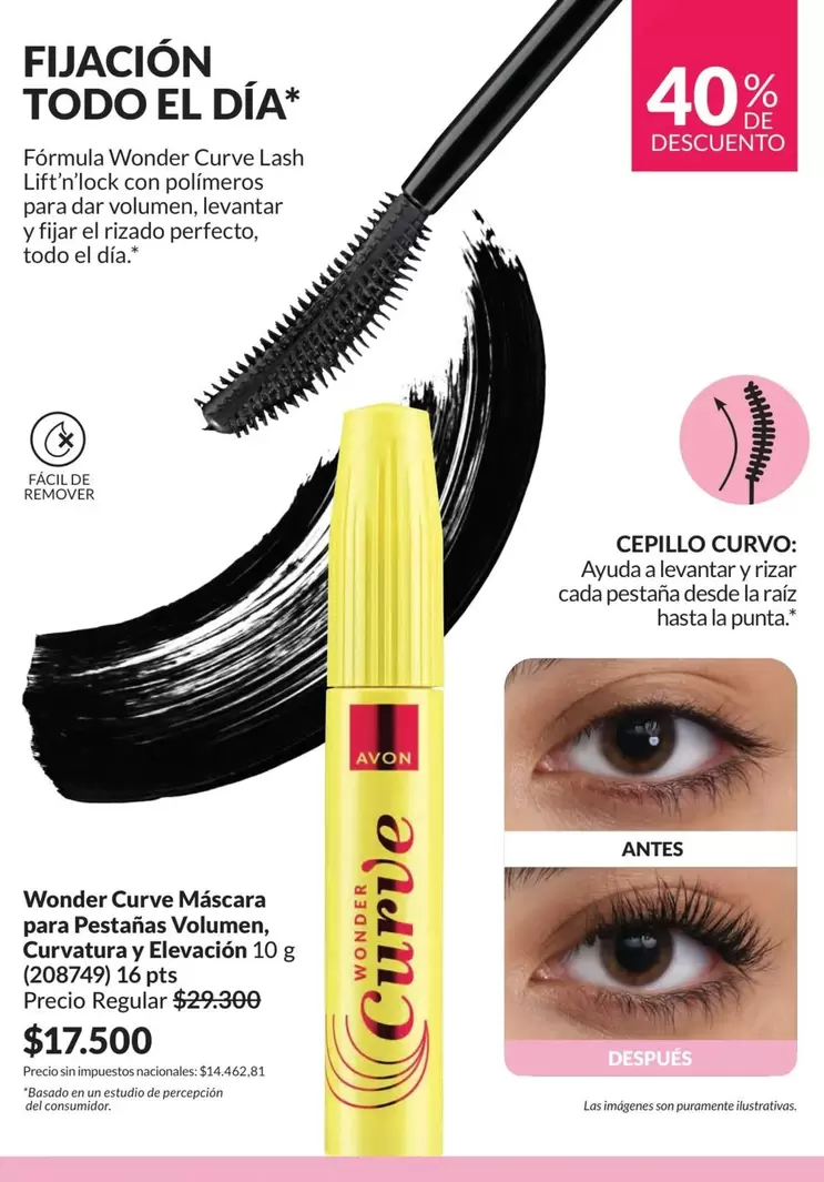 Avon - Wonder Curve Máscara para Pestañas Volumen, Curvatura y Elevación