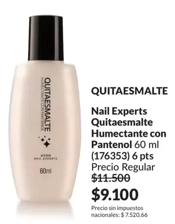 Avon - Quitaesmalte Humectante con Pantenol 60 ml (176353) 6 pts