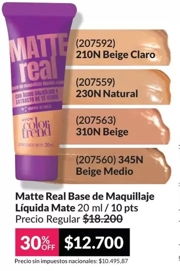 Real - Matte  Base de Maquillaje Líquida Mate 20 ml / 10 pts