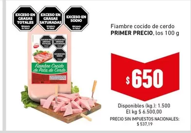 Primer Precio - Fiambreria cocida de cerdo