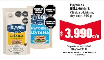 Hellmann's - Mayonesa Clásica o Liviana