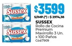 Sussex - Rollo de Cocina Premium Maxirollo 3 Un. x 100 Paños Cód:7909