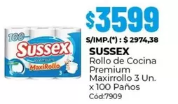 Sussex - Rollo de Cocina Premium Maxirrollo 3 Un. x 100 Paños Cód:7909
