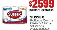 Sussex - Rollo de Cocina Clásico 3 Un. x 50 Paños. Cód:6491-28646