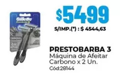 Gillette - PRESTOBARBA 3 Máquina de Afeitar Carbono x 2 Un. Cód:28144