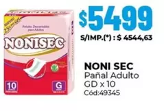 Nonisec - Pañal Adulto GD x 10 Cód:49345