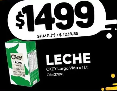 Okey - LECHE Larga Vida x 1Lt. Cód:27891