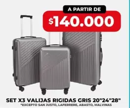 SET X3 VALIJAS RIGIDAS GRIS 20"24"28"