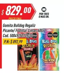 Mas - Gomita Bulldog Regaliz Picante/ Frutilla/ Cintas 60Gr Cod. 50049/50729/30
