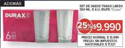 Durax - SET DE VASOS TRAGO LARGO