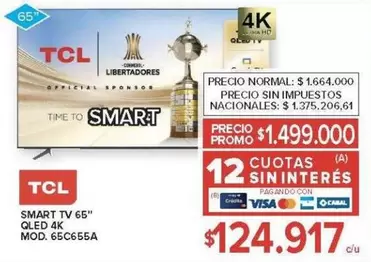 TCL - SMART TV 65" QLED 4K MOD. 65C655A