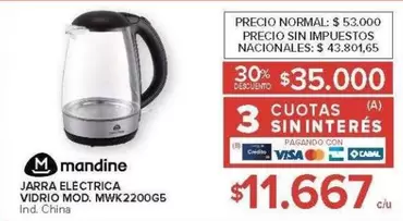 Mandine - JARRA ELECTRICA VIDRIO MOD. MWK2200G5