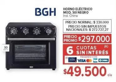BGH - HORNO ELECTRICO MOD. 301 NEGRO