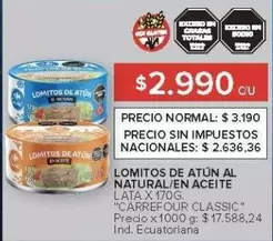 Carrefour - LOMITOS DE ATÚN AL NATURAL/EN ACEITE