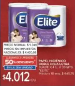 Elite - PAPEL HIGIÉNICO DOBLE HOJA ULTRA SUAVE