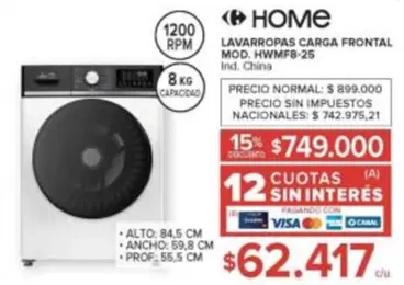 LAVARROPAS CARGA FRONTAL Mod. HWMFS-25