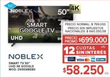 Noblex - SMART TV 50" UHD 4K GOOGLE MOD. DVS0X8580