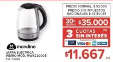 Mandine - JARRA ELECTRICA VIDRIO MOD. MWK2200G5