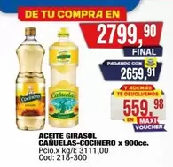 Cocinero - Aceite Girasol Cañuelas- x 900cc. Cod: 218-300