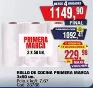 Primera marca - ROLLO DE COCINA PRIMERA MARCA 3x50 un.