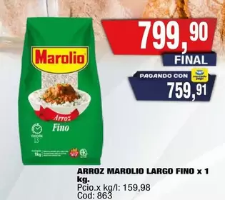 Marolio - ARROZ MAROLIO LARGO FINO x 1 kg.